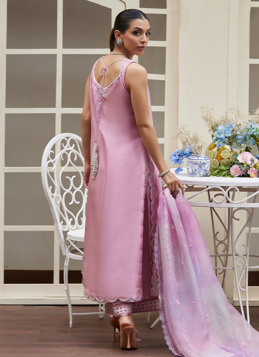 Farah Talib Aziz | Designer Picks 24 | NINEL LILAC EMBELLISHED RAW SILK SHIRT WITH PRINTED ORGANZA DUPATTA by Farah Talib Aziz - Designer Dress - Type: Ladies Clothes - Available at Libayah - 100% Original