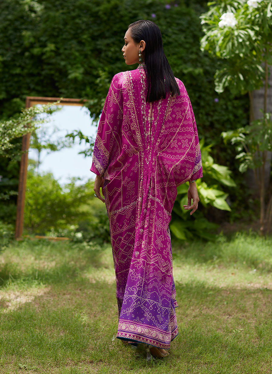 Farah Talib Aziz | Mayna Festive Prints 24 | Zahli Magenta Ombre Kaftan by Farah Talib Aziz - Designer Dress - Type: Ladies Clothes - Available at Libayah - 100% Original