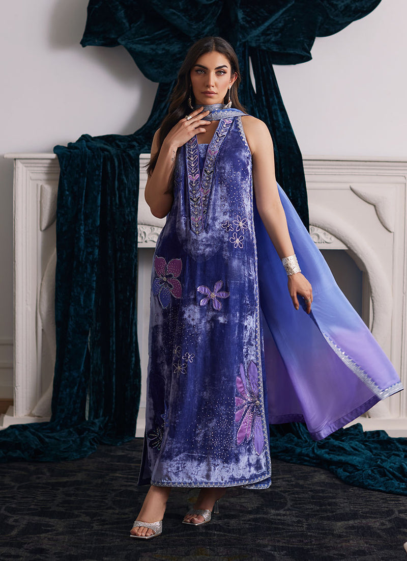 Farah Talib Aziz | Velvets The After Party | ISABEL PERIWINKLE SHIRT AND DUPATTA by Farah Talib Aziz - Designer Dress - Type: Ladies Clothes - Available at Libayah - 100% Original