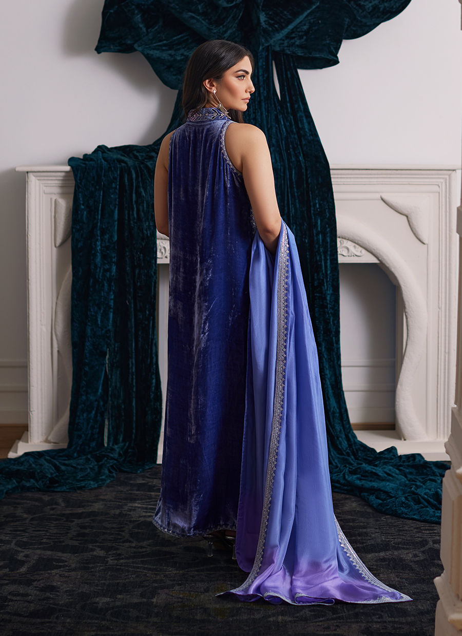 Farah Talib Aziz | Velvets The After Party | ISABEL PERIWINKLE SHIRT AND DUPATTA by Farah Talib Aziz - Designer Dress - Type: Ladies Clothes - Available at Libayah - 100% Original