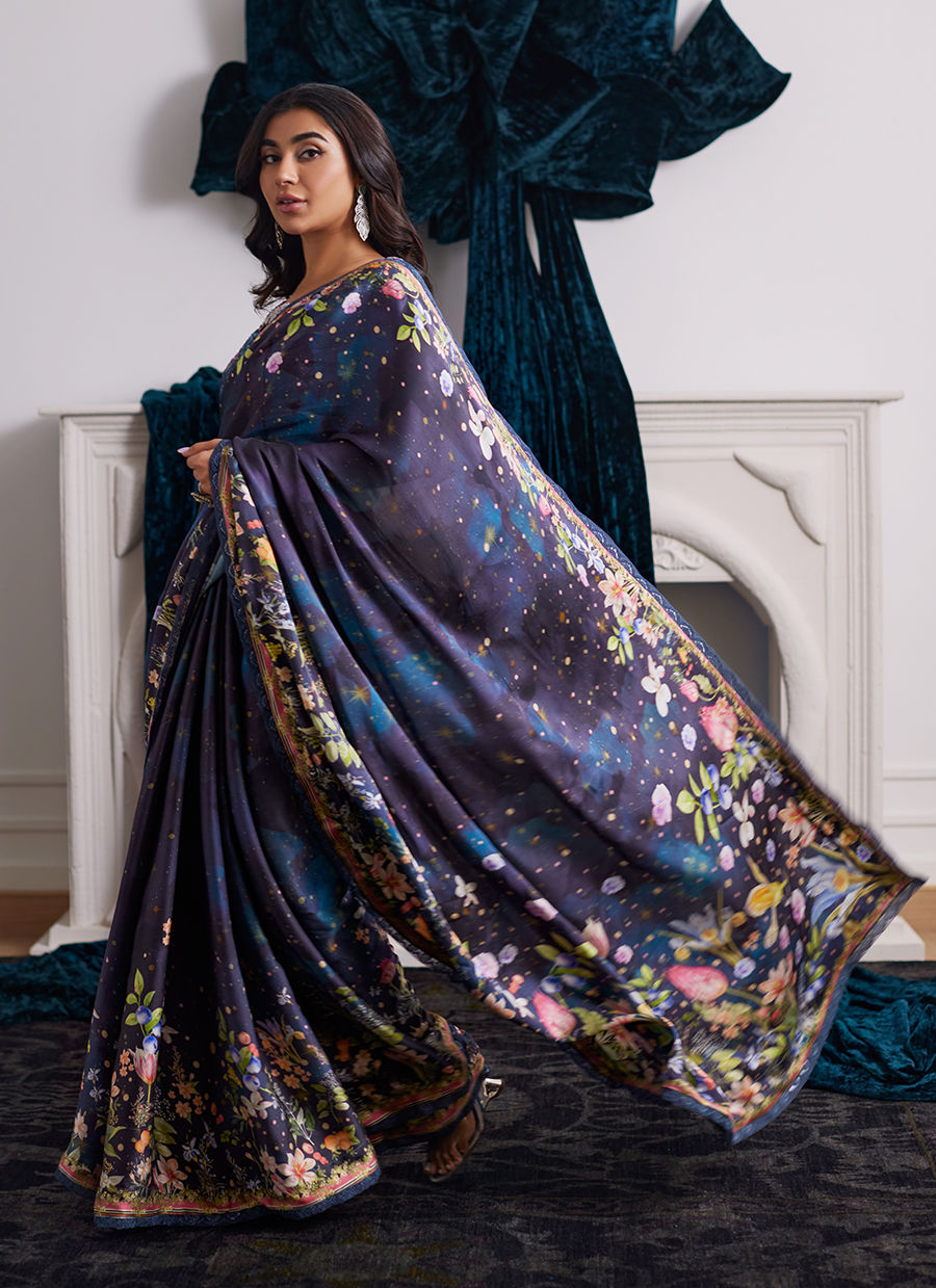 Farah Talib Aziz | Velvets The After Party | ALIXIA CHARMEUSE SAREE WITH VELVET BLOUSE by Farah Talib Aziz - Designer Dress - Type: Ladies Clothes - Available at Libayah - 100% Original