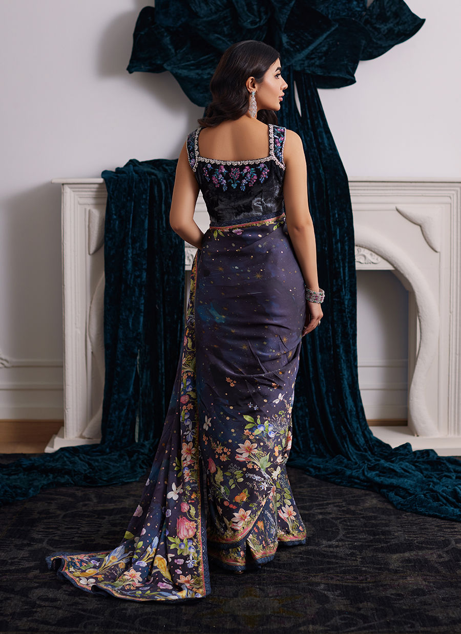 Farah Talib Aziz | Velvets The After Party | ALIXIA CHARMEUSE SAREE WITH VELVET BLOUSE by Farah Talib Aziz - Designer Dress - Type: Ladies Clothes - Available at Libayah - 100% Original