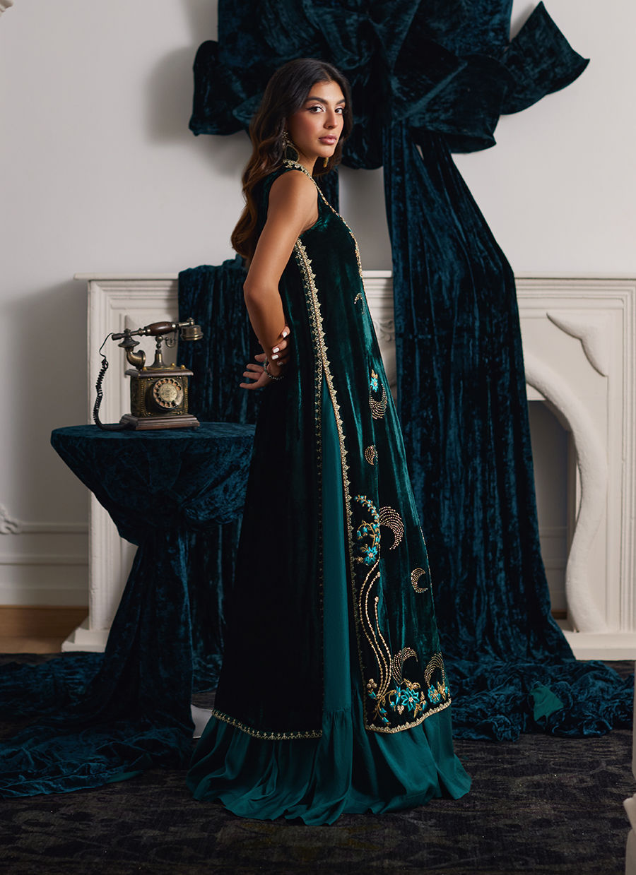 Farah Talib Aziz | Velvets The After Party | ORMAIE EMERALD SHIRT AND PANELLED DRESS JACKET by Farah Talib Aziz - Designer Dress - Type: Ladies Clothes - Available at Libayah - 100% Original