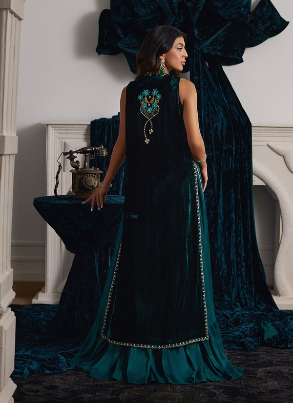 Farah Talib Aziz | Velvets The After Party | ORMAIE EMERALD SHIRT AND PANELLED DRESS JACKET by Farah Talib Aziz - Designer Dress - Type: Ladies Clothes - Available at Libayah - 100% Original