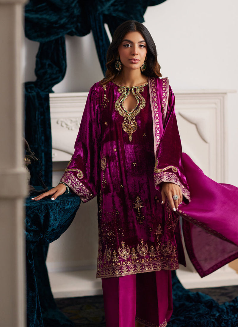 Farah Talib Aziz | Velvets The After Party | EMILI VELVET SHIRT AND DUPATTA by Farah Talib Aziz - Designer Dress - Type: Ladies Clothes - Available at Libayah - 100% Original