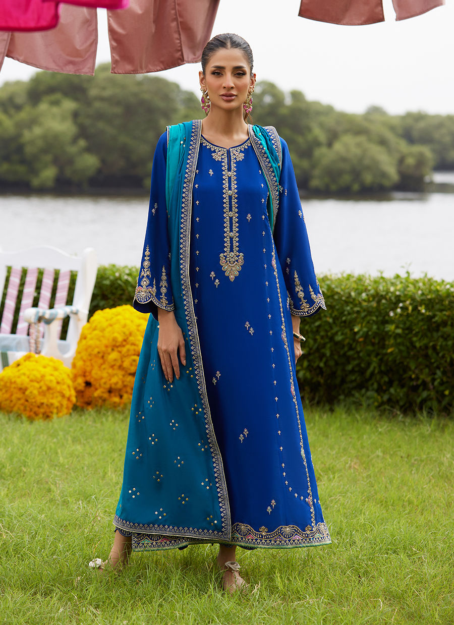 Opal Blue Shirt And Dupatta – authentic Pakistani formal dress from the Farah Talib Aziz Mayna Festive Luxe Pret collection for women in the UK