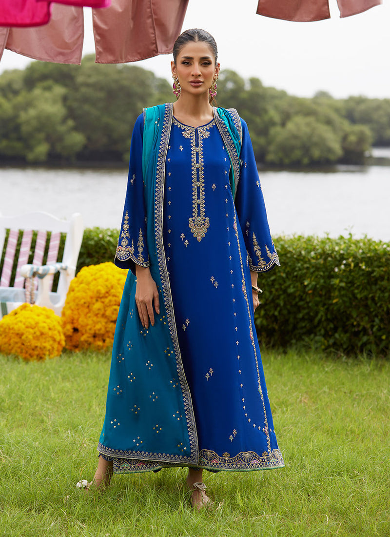 Opal Blue Shirt And Dupatta – authentic Pakistani formal dress from the Farah Talib Aziz Mayna Festive Luxe Pret collection for women in the UK