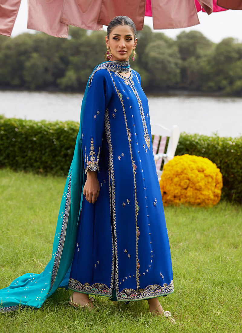 Farah Talib Aziz | Mayna Festive Luxe Pret | Opal Blue Shirt And Dupatta