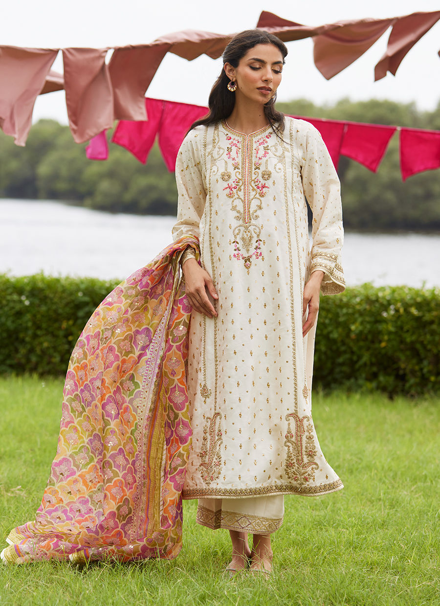 Ember Ivory Kurta And Dupatta – authentic Pakistani formal dress from the Farah Talib Aziz Mayna Festive Luxe Pret collection for women in the UK