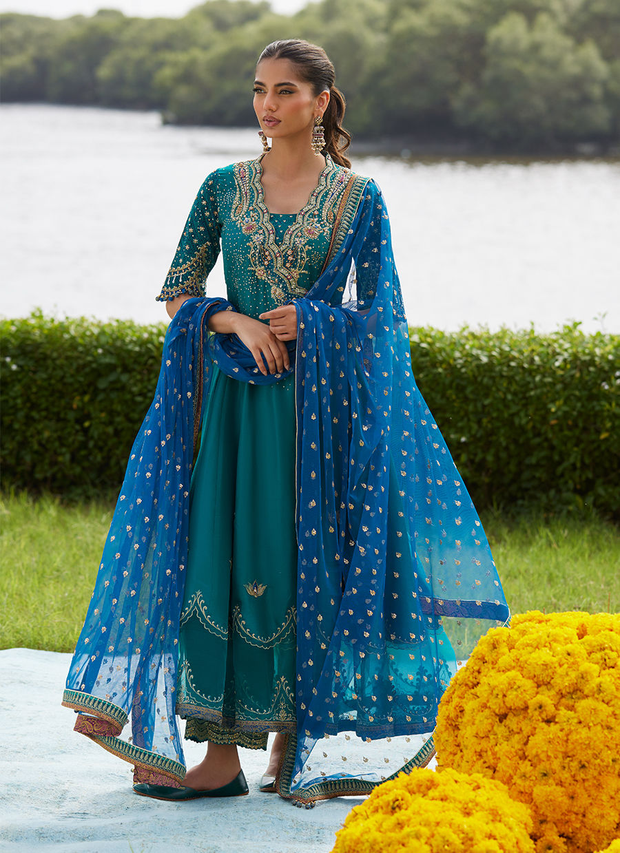 Empress Emerald Kalidaar And Dupatta – authentic Pakistani formal dress from the Farah Talib Aziz Mayna Festive Luxe Pret collection for women in the UK
