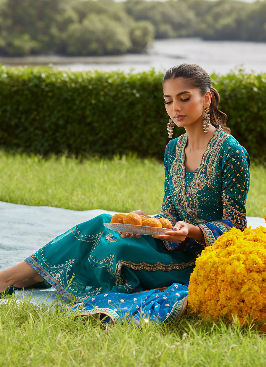 Farah Talib Aziz | Mayna Festive Luxe Pret | Empress Emerald Kalidaar And Dupatta