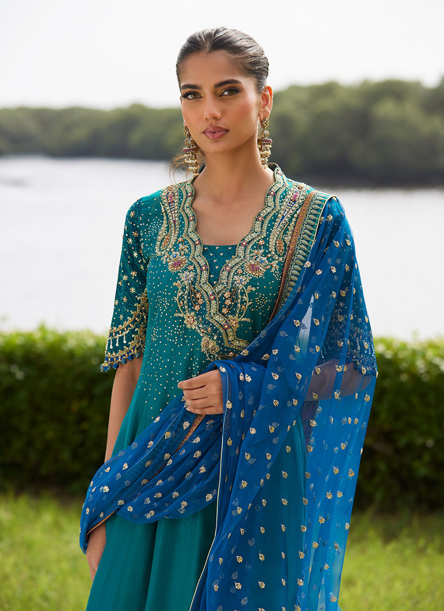 Farah Talib Aziz | Mayna Festive Luxe Pret | Empress Emerald Kalidaar And Dupatta