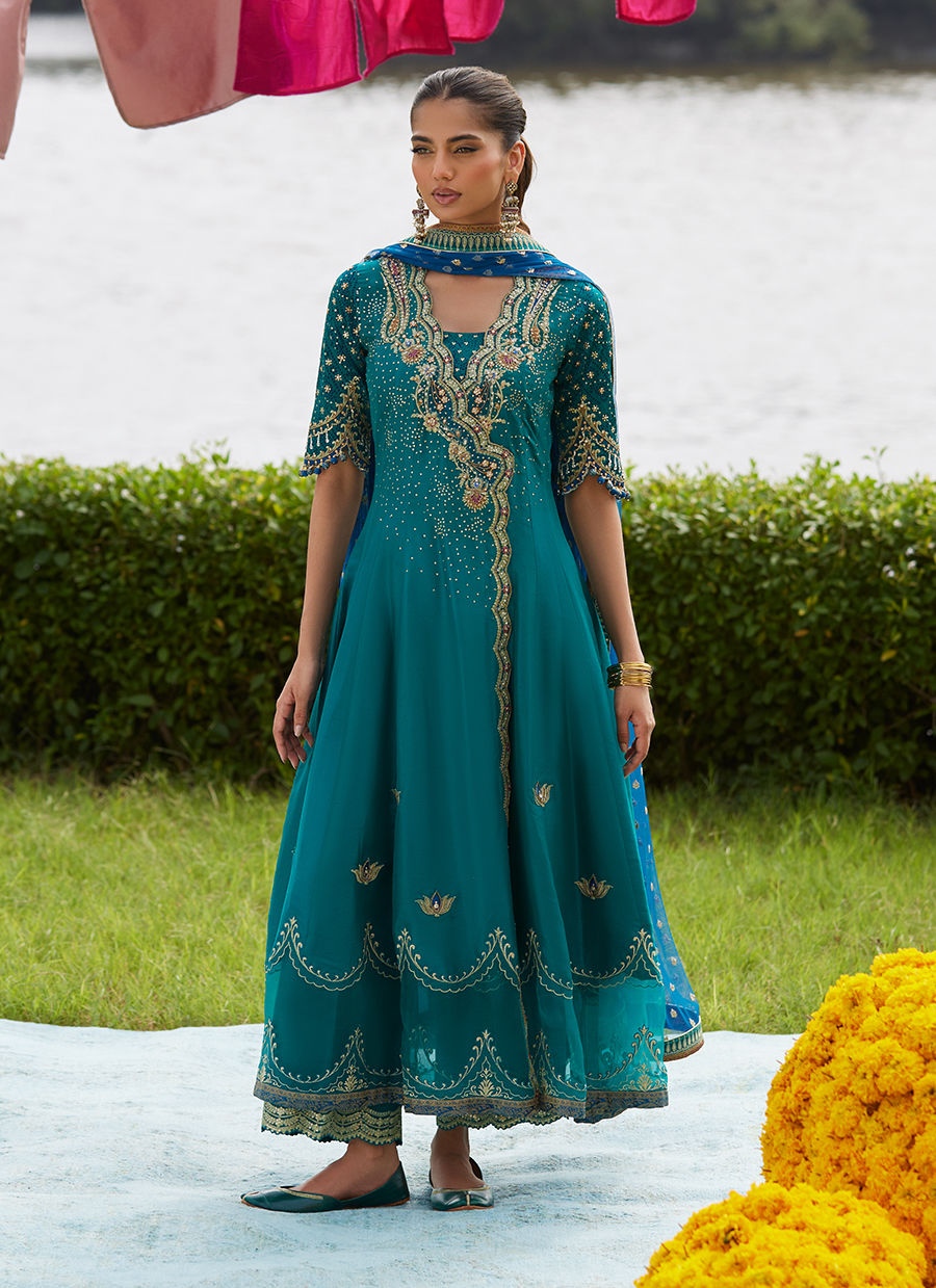 Farah Talib Aziz | Mayna Festive Luxe Pret | Empress Emerald Kalidaar And Dupatta