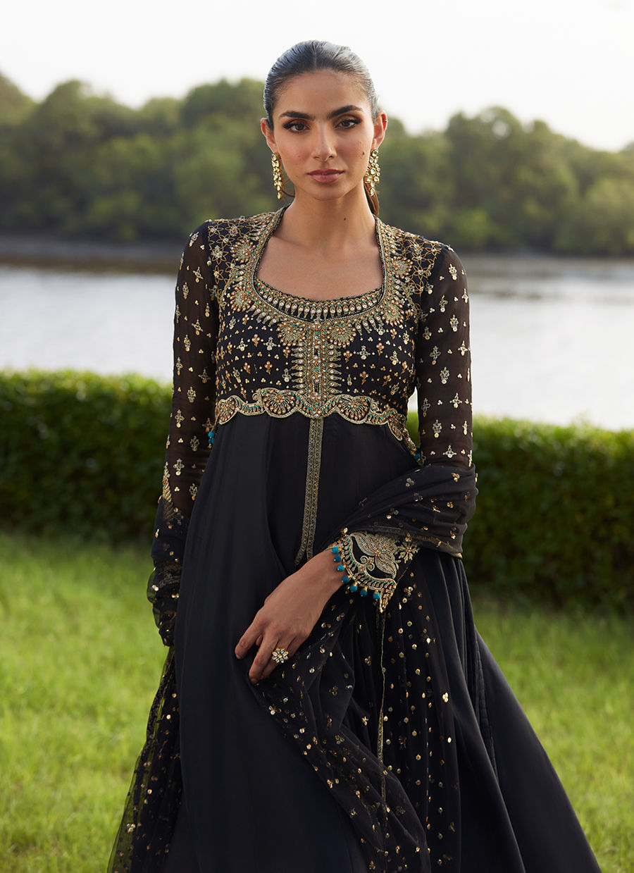 Farah Talib Aziz | Mayna Festive Luxe Pret | Mehzar Black Kalidaar And Dupatta