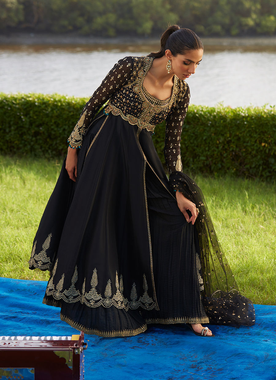 Farah Talib Aziz | Mayna Festive Luxe Pret | Mehzar Black Kalidaar And Dupatta