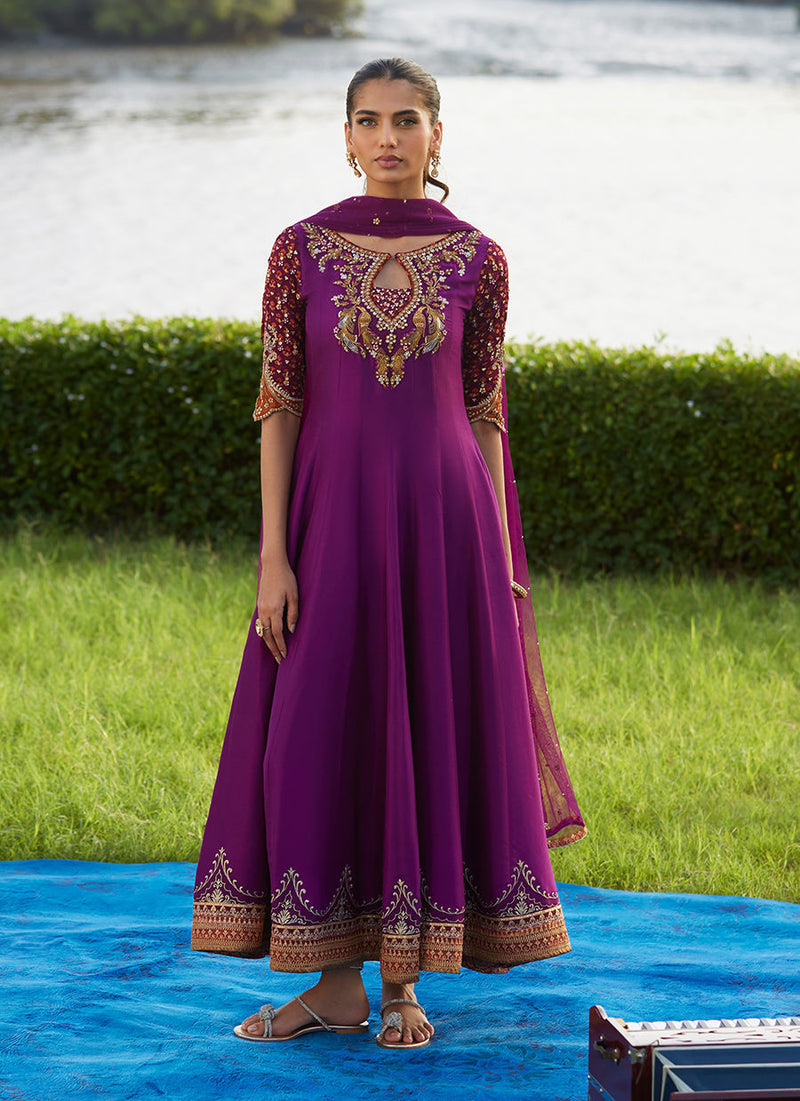 Pehil Purple And Dupatta Kalidaar – authentic Pakistani formal dress from the Farah Talib Aziz Mayna Festive Luxe Pret collection for women in the UK