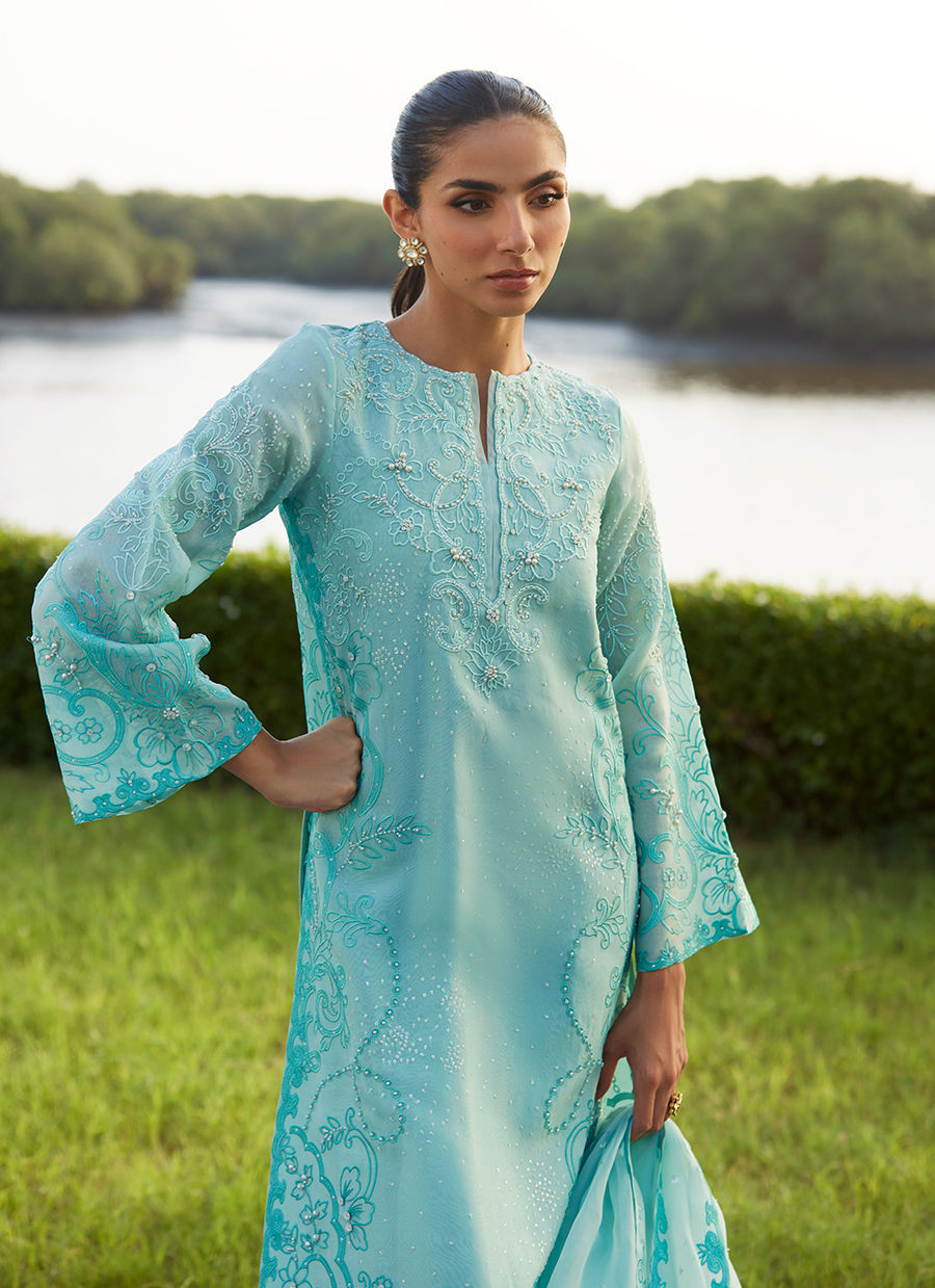 Farah Talib Aziz | Mayna Festive Luxe Pret | Wari Aqua Kurta And Dupatta