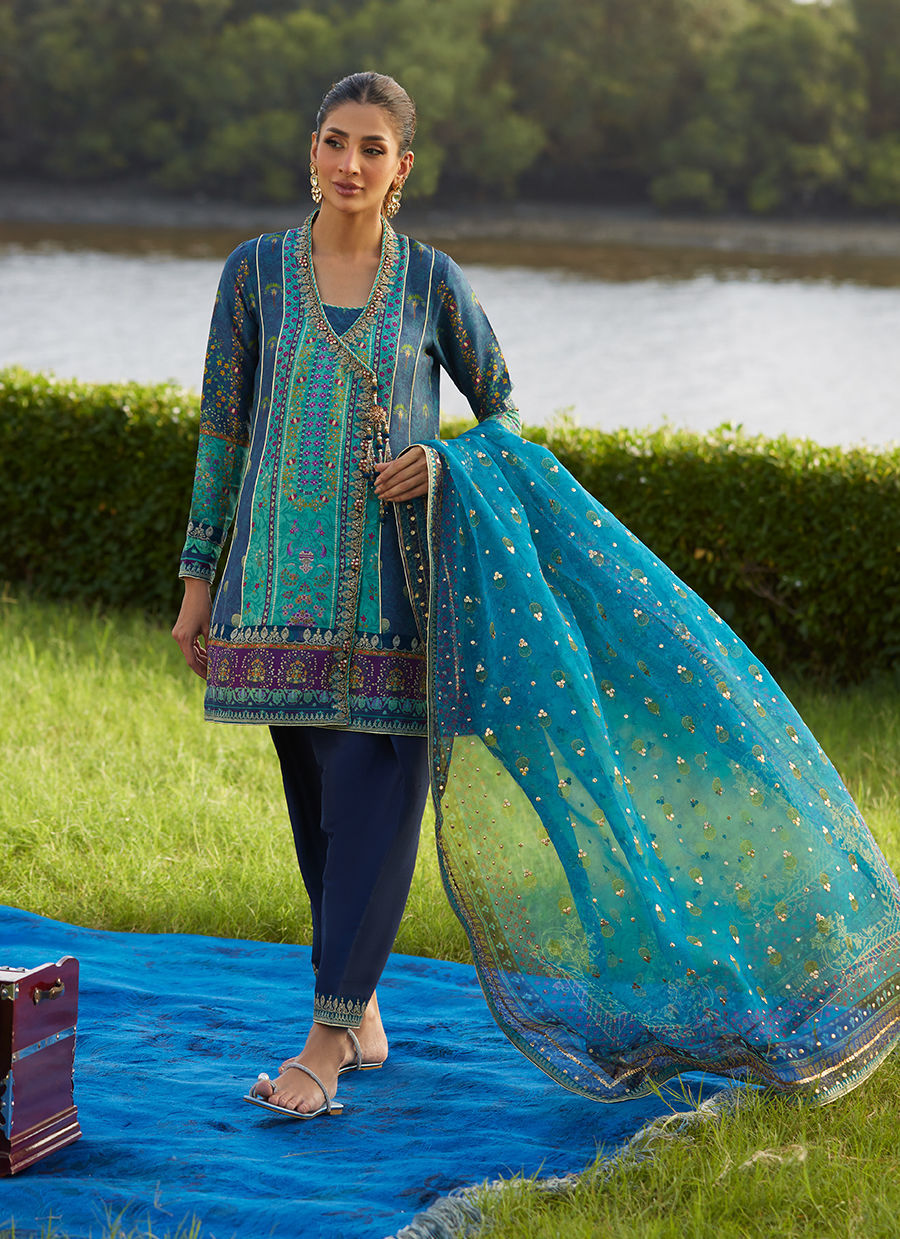 Azeema Angarkha And Dupatta – authentic Pakistani formal dress from the Farah Talib Aziz Mayna Festive Luxe Pret collection for women in the UK