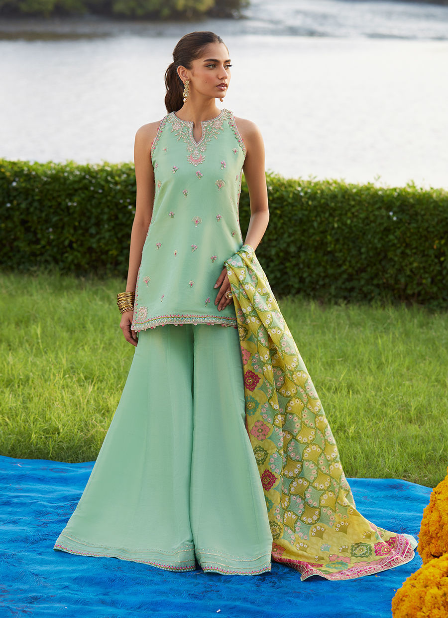 Farah Talib Aziz | Mayna Festive Luxe Pret | Cascade Mint Shirt And Dupatta