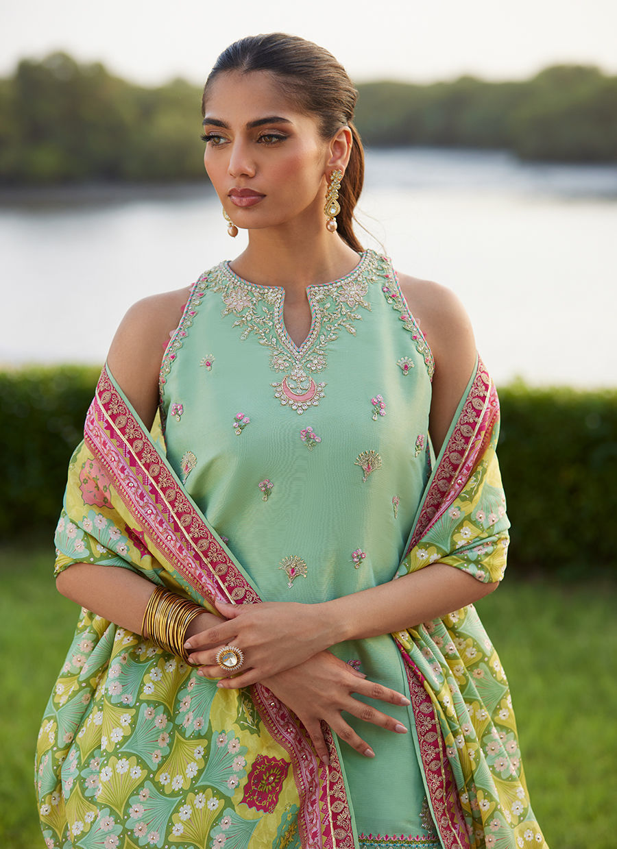 Farah Talib Aziz | Mayna Festive Luxe Pret | Cascade Mint Shirt And Dupatta