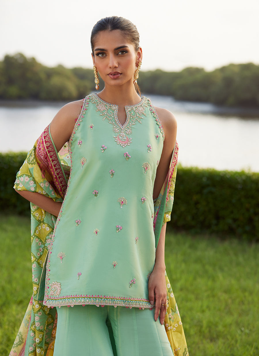 Farah Talib Aziz | Mayna Festive Luxe Pret | Cascade Mint Shirt And Dupatta