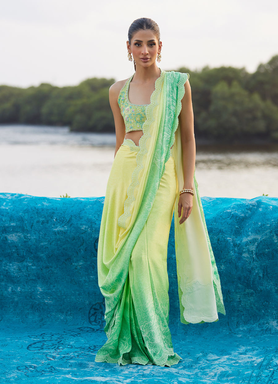 Celeste Ombre Saree – authentic Pakistani formal dress from the Farah Talib Aziz Mayna Festive Luxe Pret collection for women in the UK