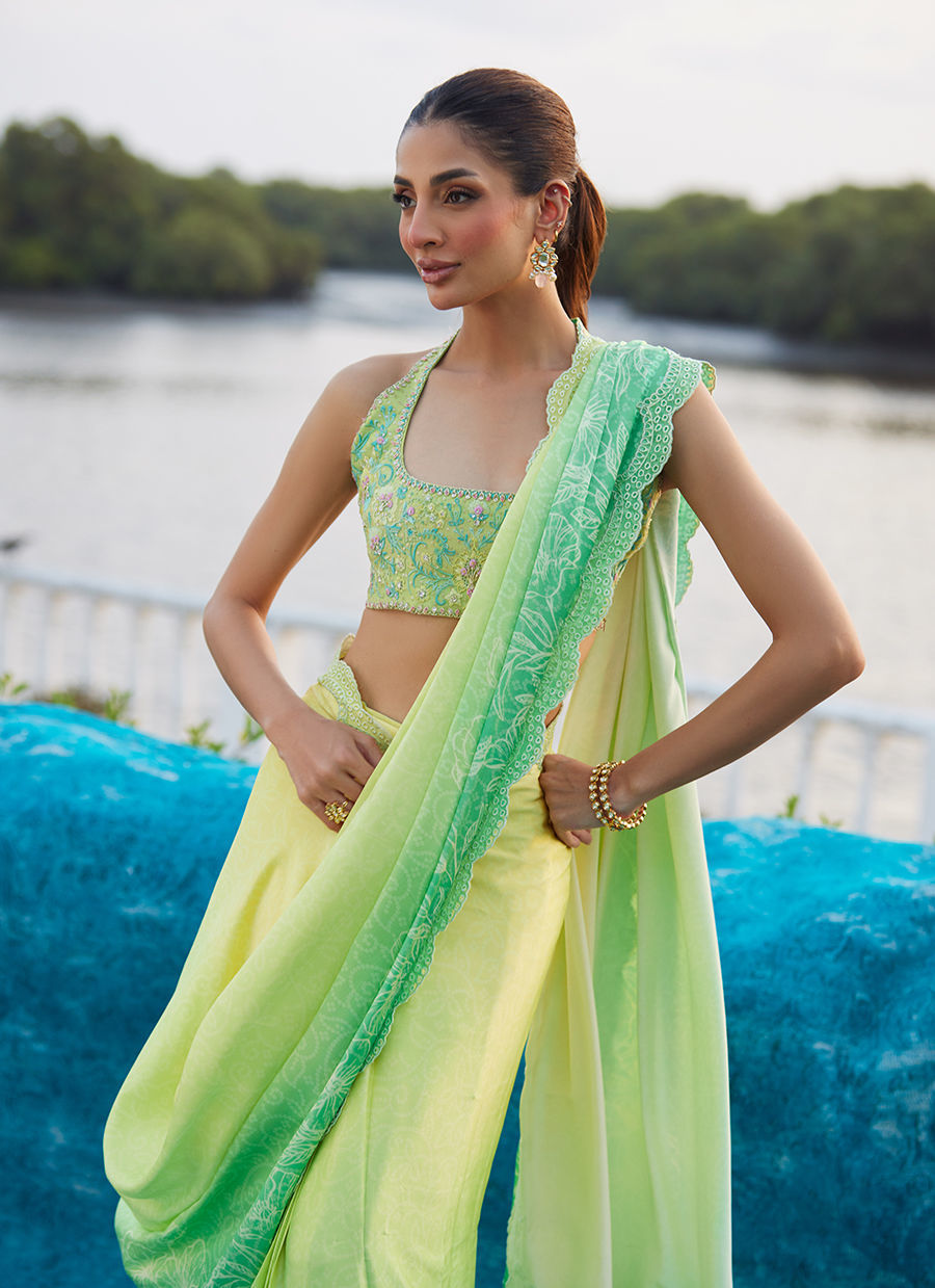Farah Talib Aziz | Mayna Festive Luxe Pret | Celeste Ombre Saree