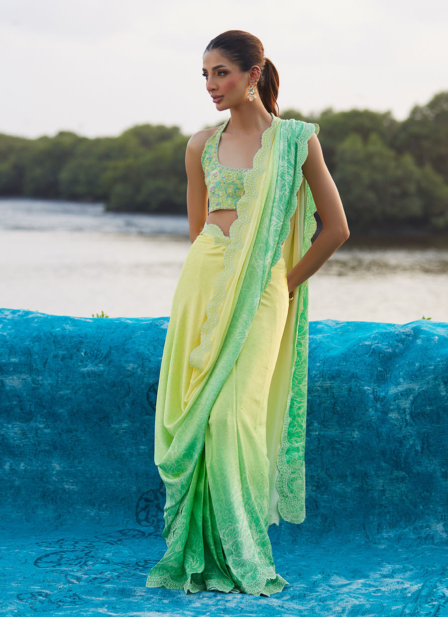 Farah Talib Aziz | Mayna Festive Luxe Pret | Celeste Ombre Saree