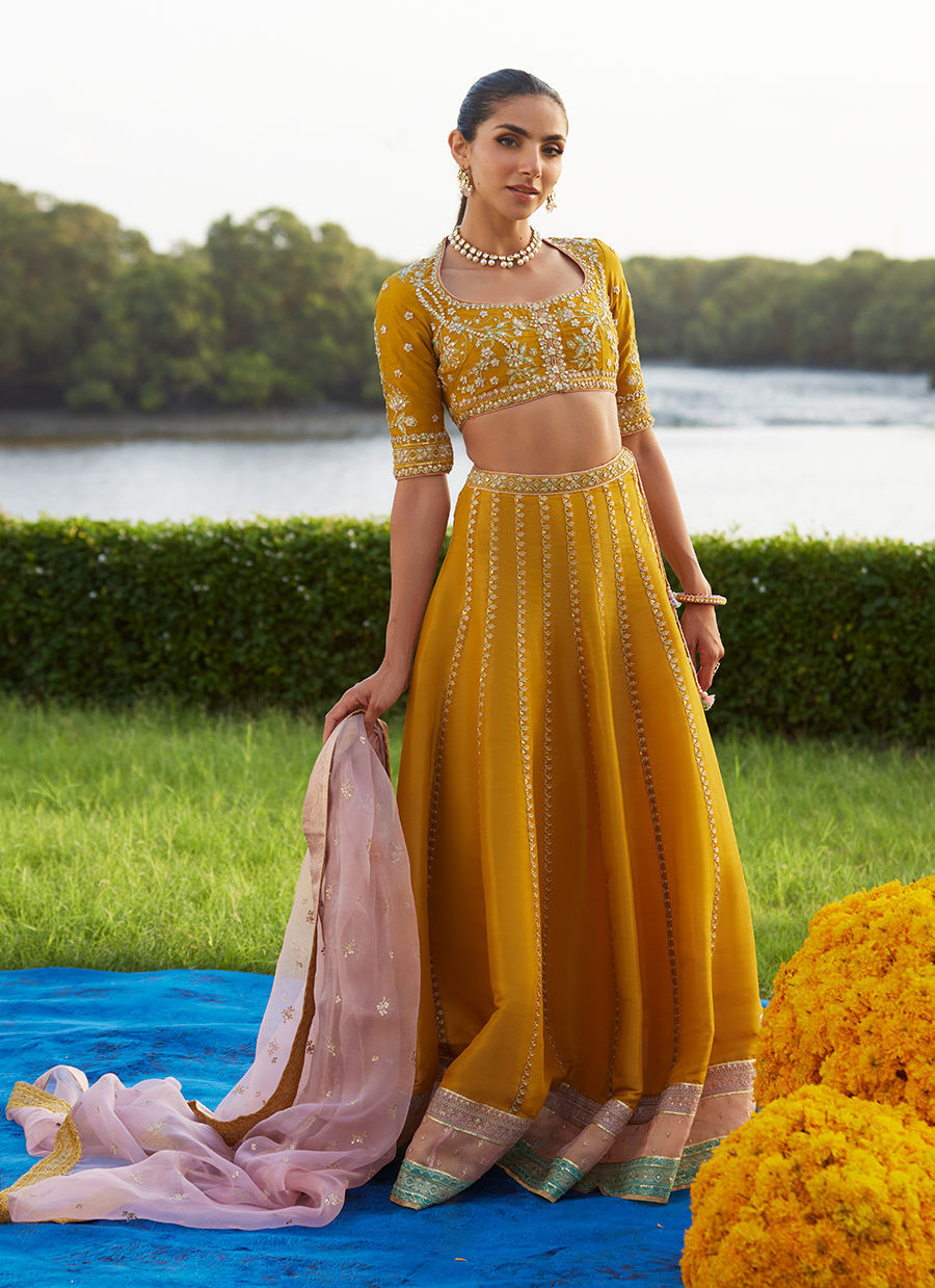 Zard Lengha Choli – authentic Pakistani formal dress from the Farah Talib Aziz Mayna Festive Luxe Pret collection for women in the UK