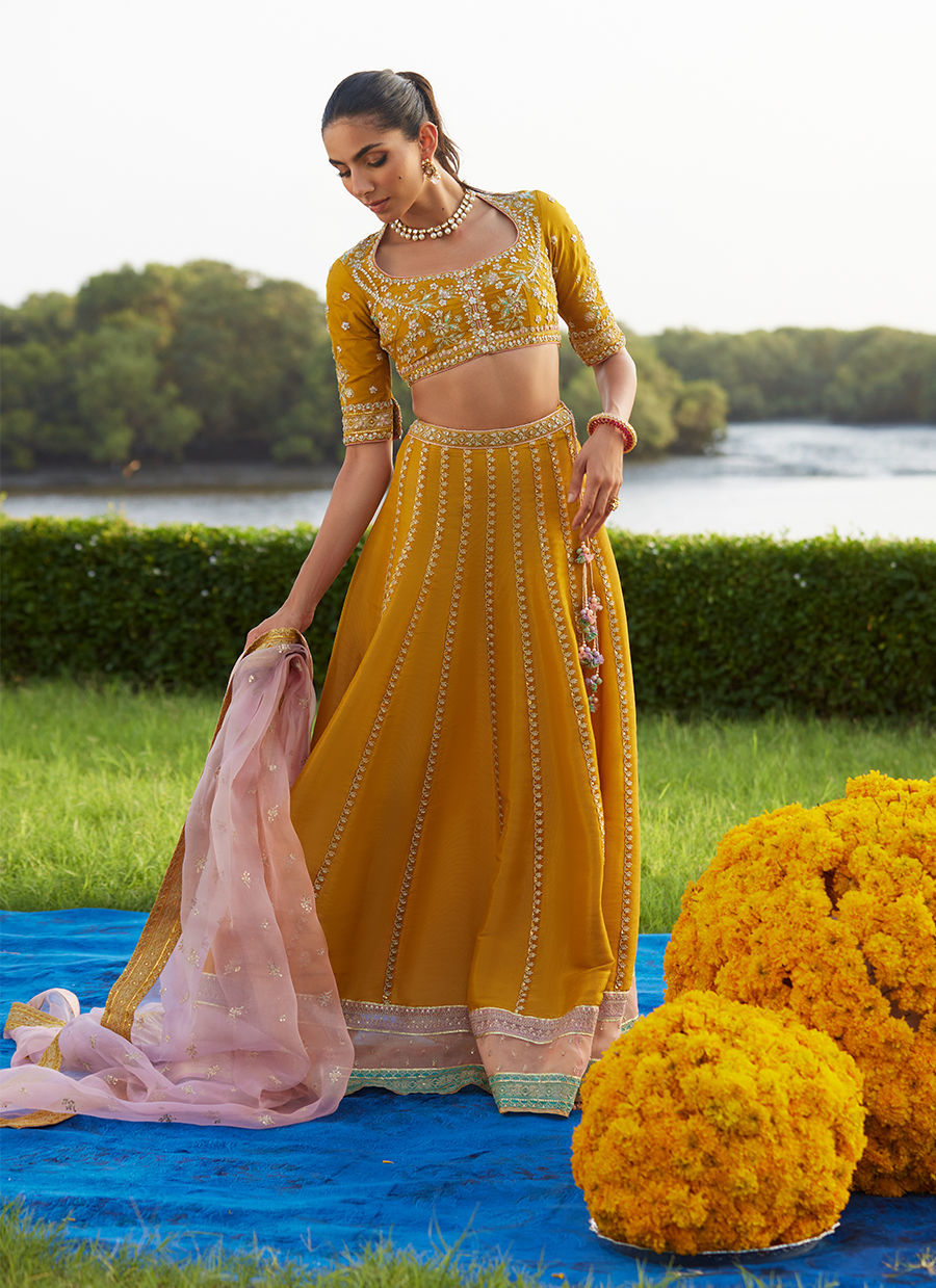 Farah Talib Aziz | Mayna Festive Luxe Pret | Zard Lengha Choli