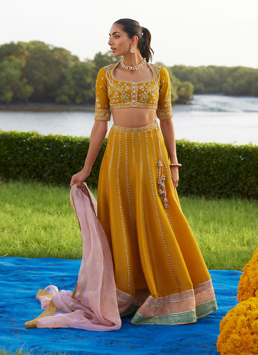 Farah Talib Aziz | Mayna Festive Luxe Pret | Zard Lengha Choli