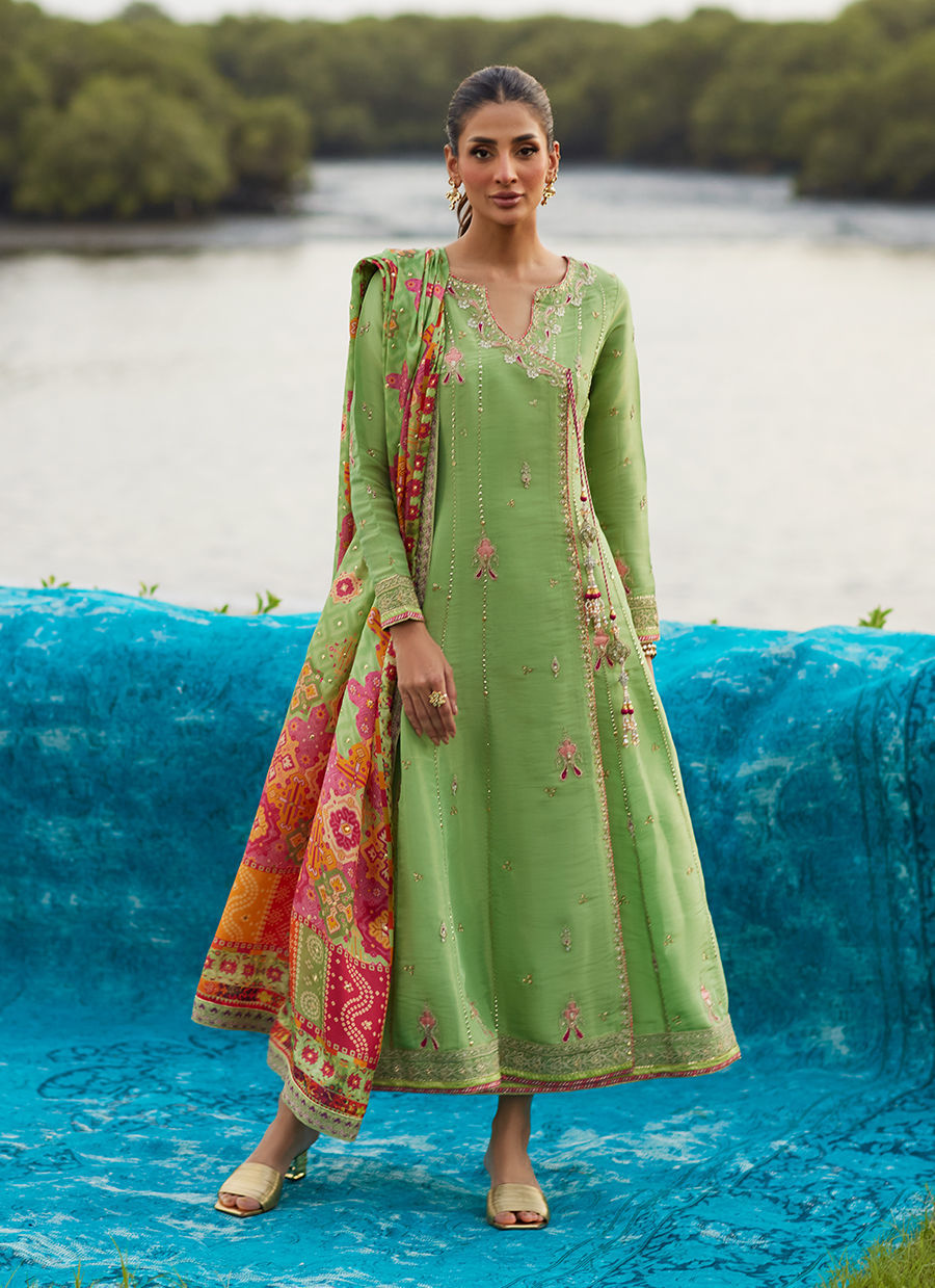 Elysian Sage Shirt And Dupatta – authentic Pakistani formal dress from the Farah Talib Aziz Mayna Festive Luxe Pret collection for women in the UK