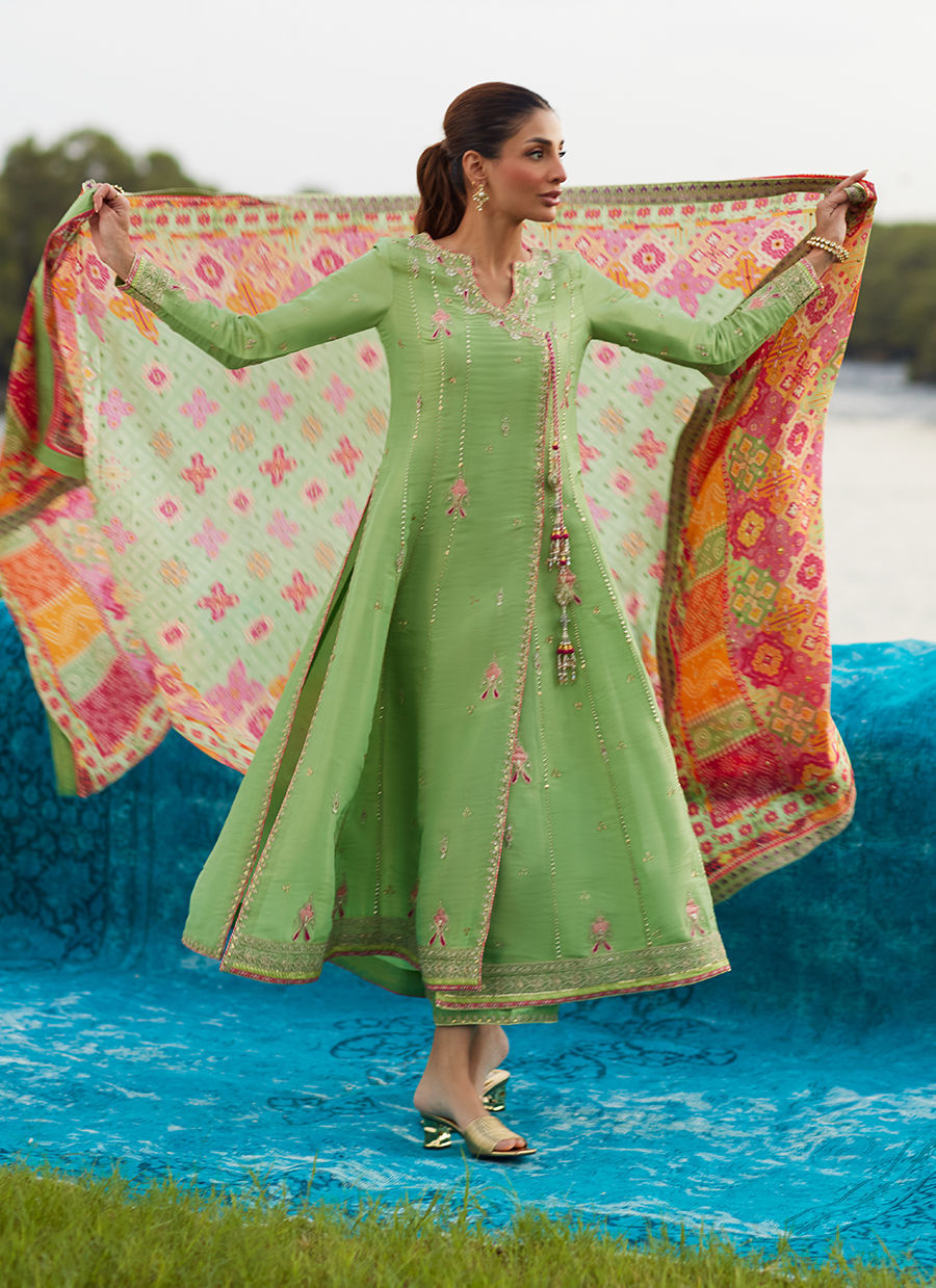 Farah Talib Aziz | Mayna Festive Luxe Pret | Elysian Sage Shirt And Dupatta