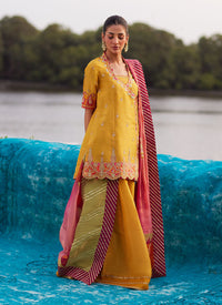 Farah Talib Aziz | Mayna Festive Luxe Pret | Henna Saffron Angharkha And Dupatta