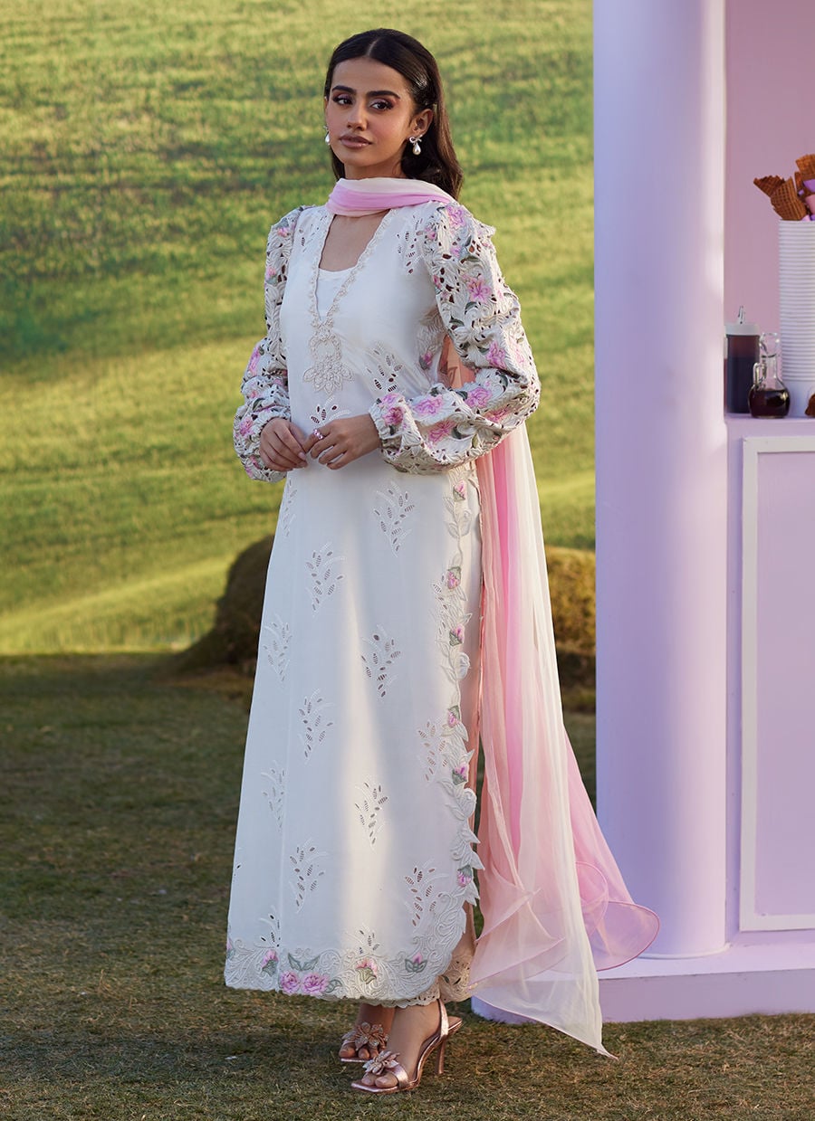 Farah Talib Aziz | Luna Eid 26 | Rose Lace Shirt And Dupatta - Designer Dress - Type : Ladies Clothes - Available at Libayah - 100% Original