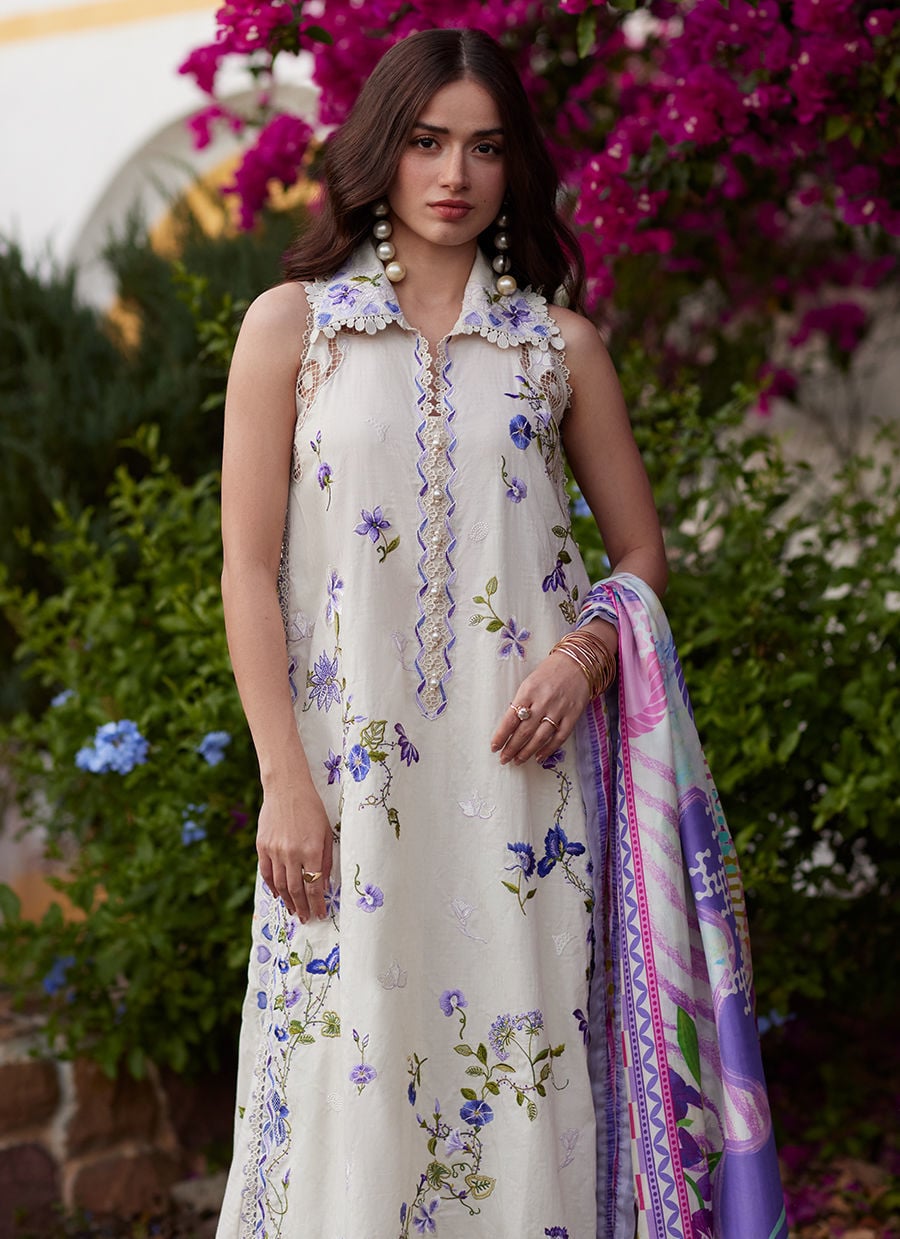 Farah Talib Aziz | Luxury Lawn 26 | Evita Ivory by Farah Talib Aziz - Designer Dress  - Type : Ladies Clothes - Available at Libayah - 100% Original 