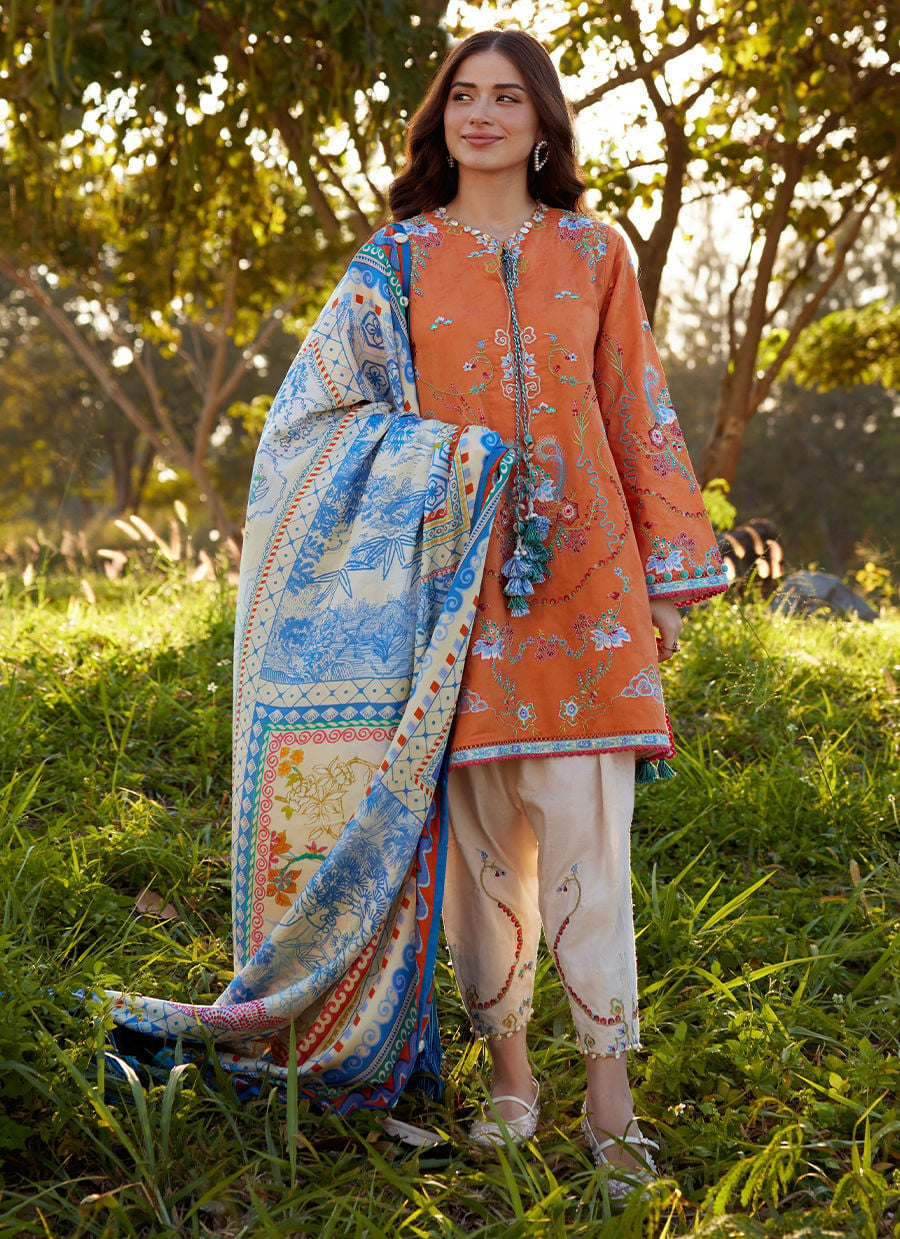 Farah Talib Aziz | Luxury Lawn 26 | Lucia Burnt Orange by Farah Talib Aziz - Designer Dress  - Type : Ladies Clothes - Available at Libayah - 100% Original 