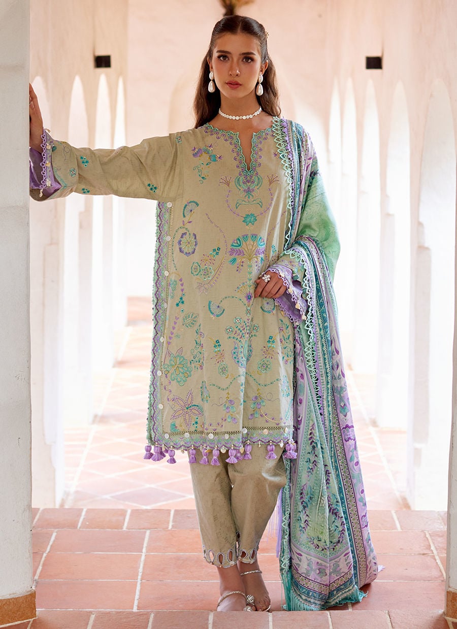 Farah Talib Aziz | Luxury Lawn 26 | Valeria Olive by Farah Talib Aziz - Designer Dress  - Type : Ladies Clothes - Available at Libayah - 100% Original 