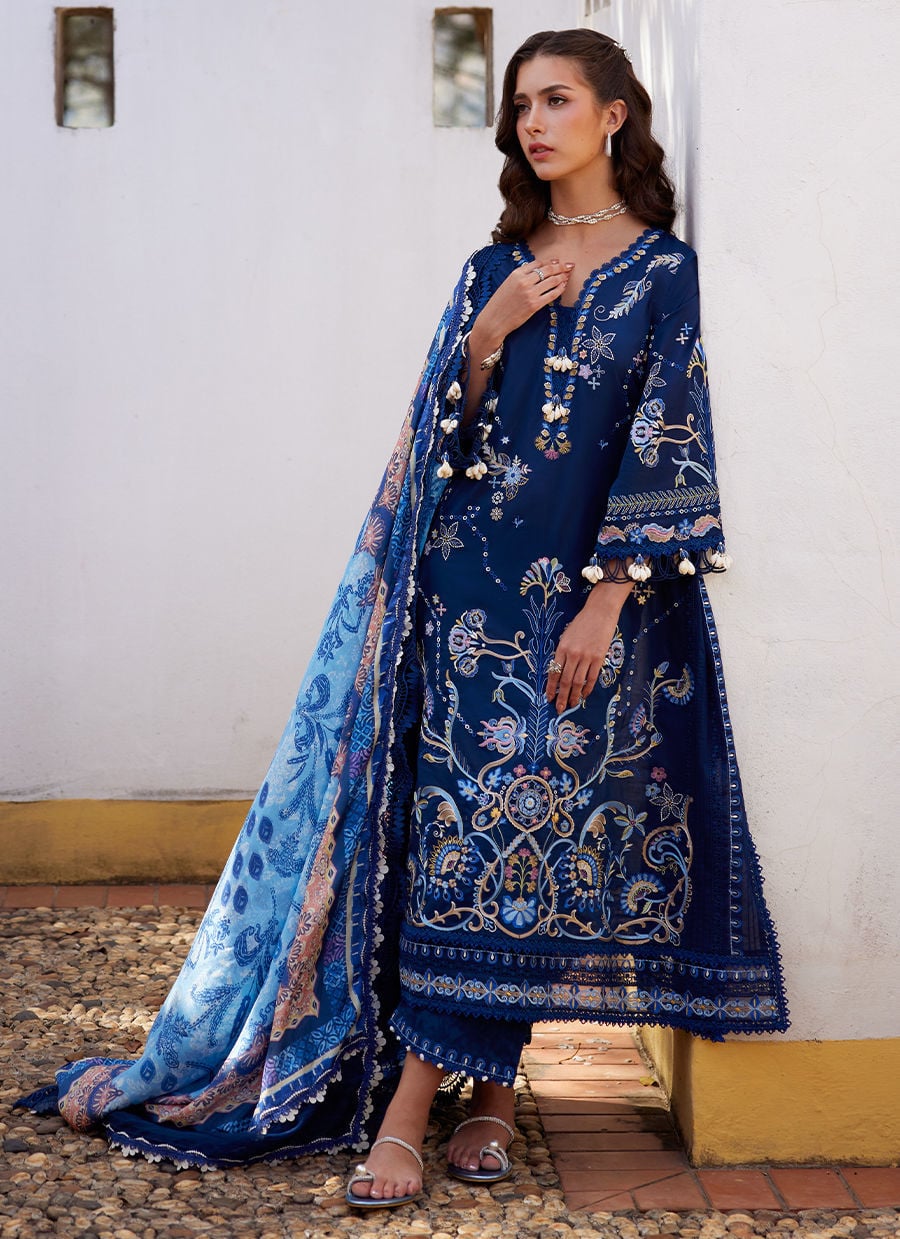 Farah Talib Aziz | Luxury Lawn 26 | Nia Navy by Farah Talib Aziz - Designer Dress  - Type : Ladies Clothes - Available at Libayah - 100% Original 