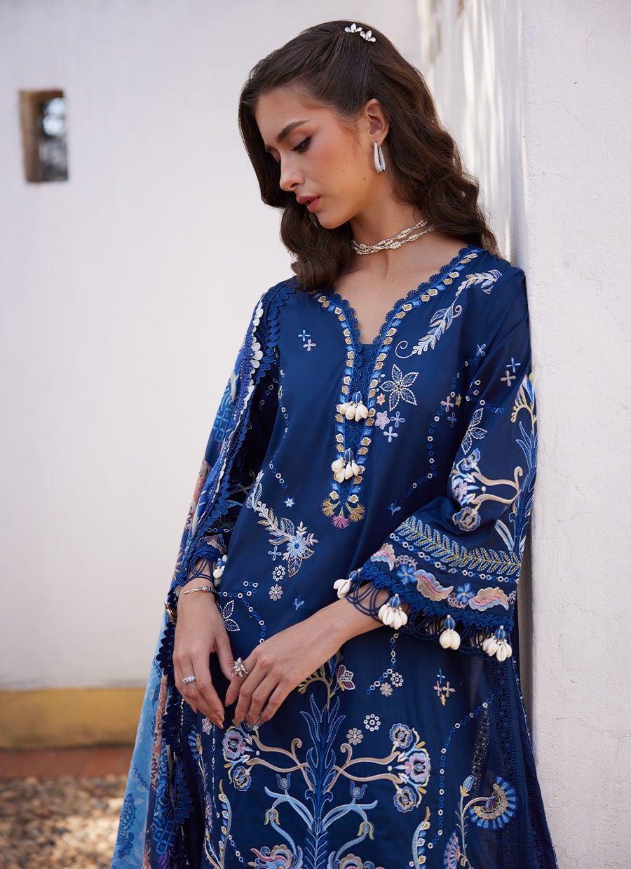 Farah Talib Aziz | Luxury Lawn 26 | Nia Navy by Farah Talib Aziz - Designer Dress  - Type : Ladies Clothes - Available at Libayah - 100% Original 
