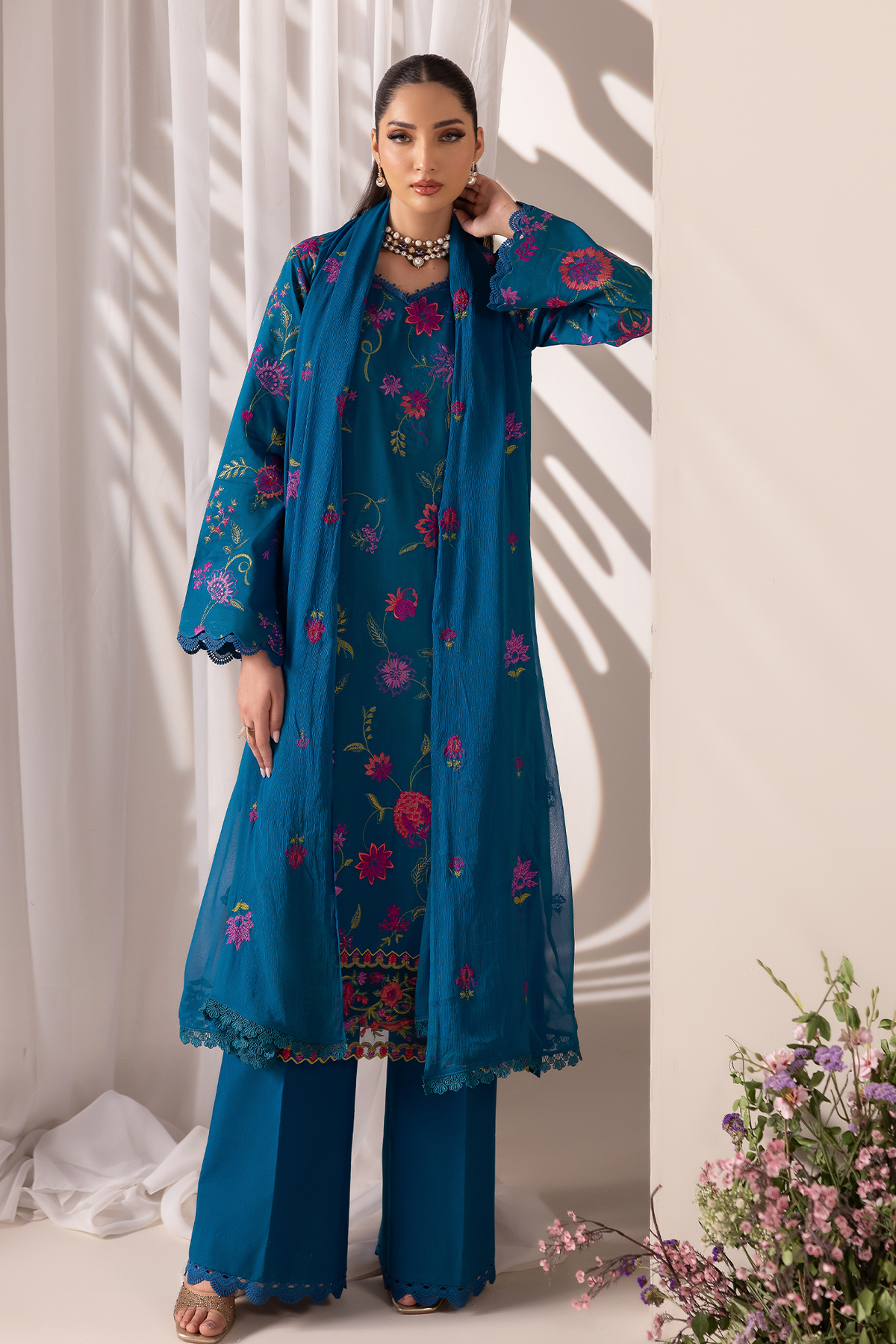 Rajbari | Premium Edition | Embroidered Chiffon Dopatta 11 - by Libayah - Registered Vendor of : Rajbari - 100% Original Designer Dress