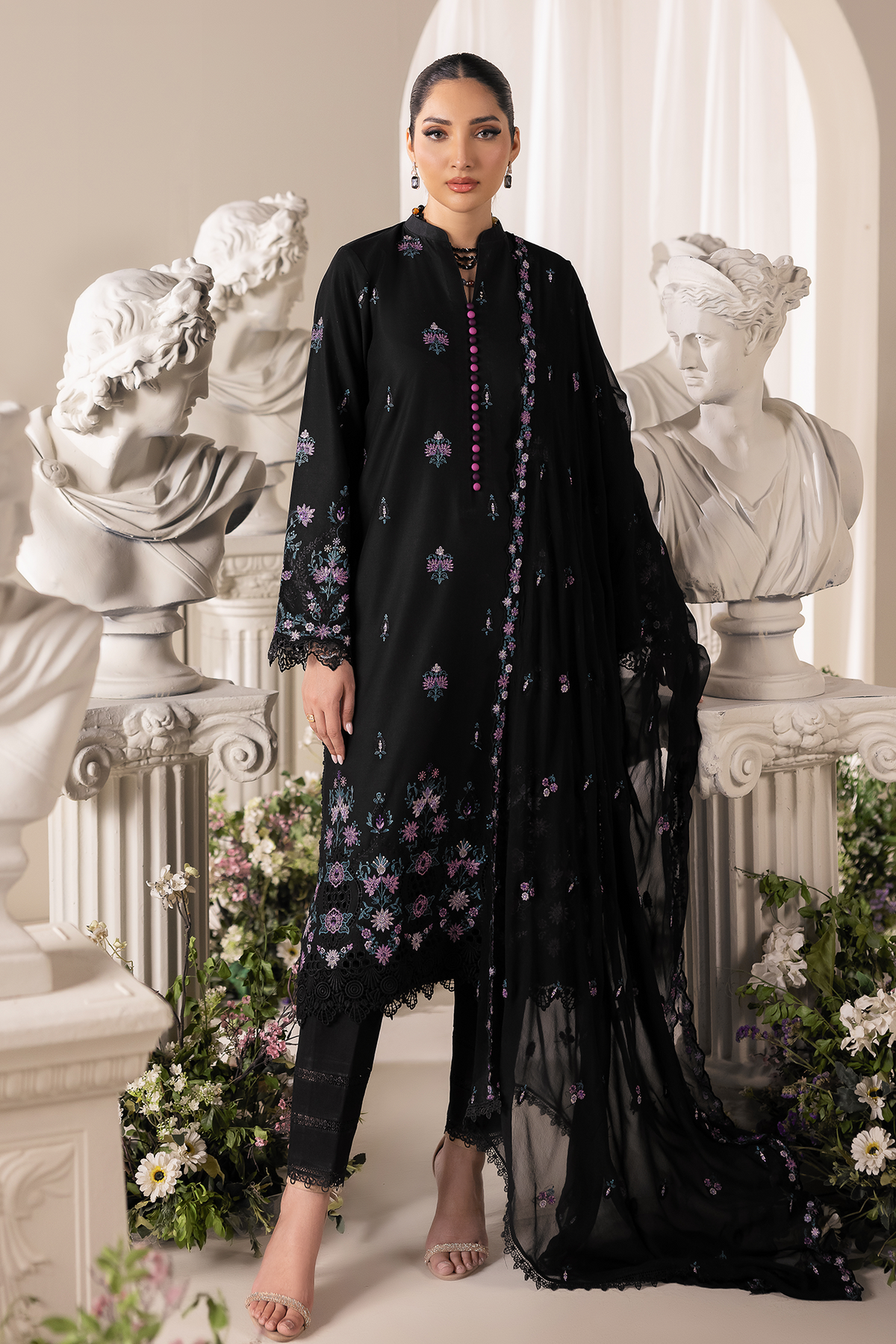 Rajbari | Premium Edition | Embroidered Chiffon Dopatta 01 - by Libayah - Registered Vendor of : Rajbari - 100% Original Designer Dress