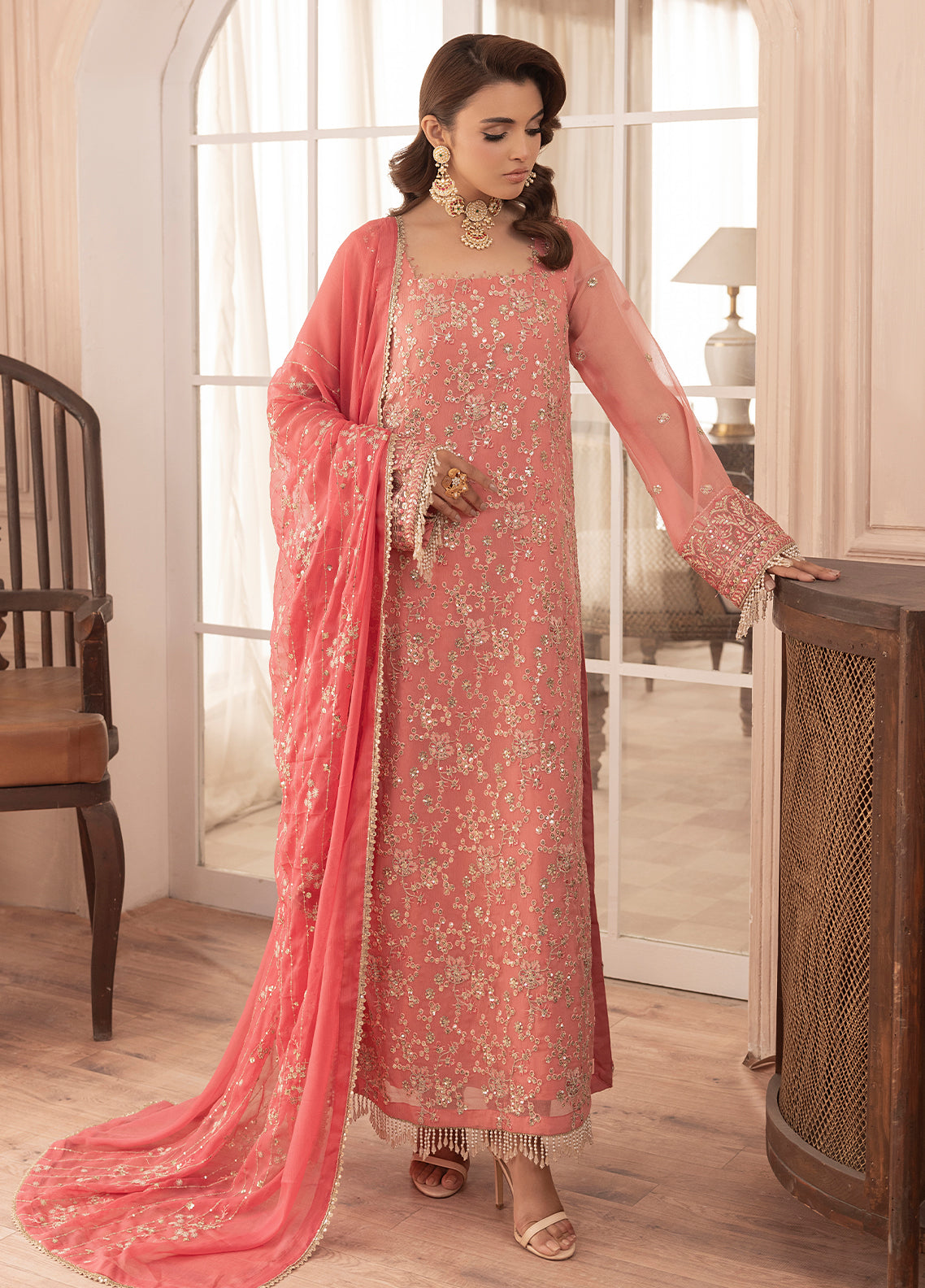 Sahane | Elyssa Festive Chiffon | CT-19003 Rosa - ELYSSA by Sahane - Designer Dress - Type: Ladies Clothes - Available at Libayah - 100% Original