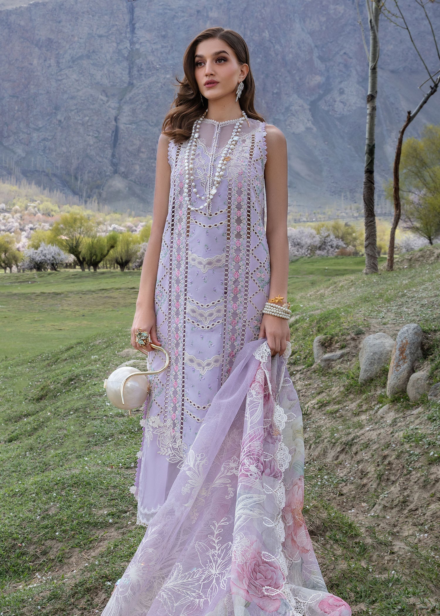 Crimson | Lawn 2024 | A Floral Mesh - Lavender by Crimson - Designer Dress - Type: Ladies Clothes - Available at Libayah - 100% Original