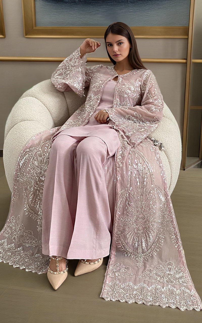 Threads and Motifs | Formal Dresses 25 | Net Embroidered Jacket by Threads and Motifs - Designer Dress  - Type : Ladies Clothes - Available at Libayah - 100% Original 