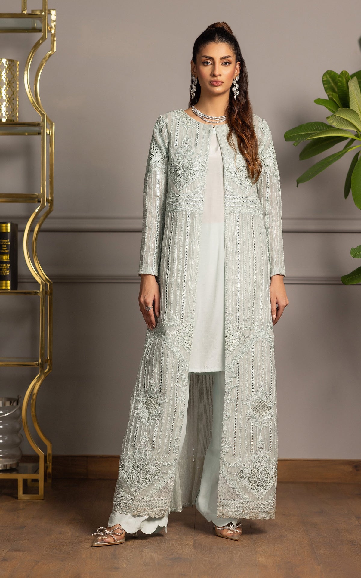 Threads and Motifs | Formal Dresses 25 | Organza Embroidered Jacket With Inner by Threads and Motifs - Designer Dress  - Type : Ladies Clothes - Available at Libayah - 100% Original 