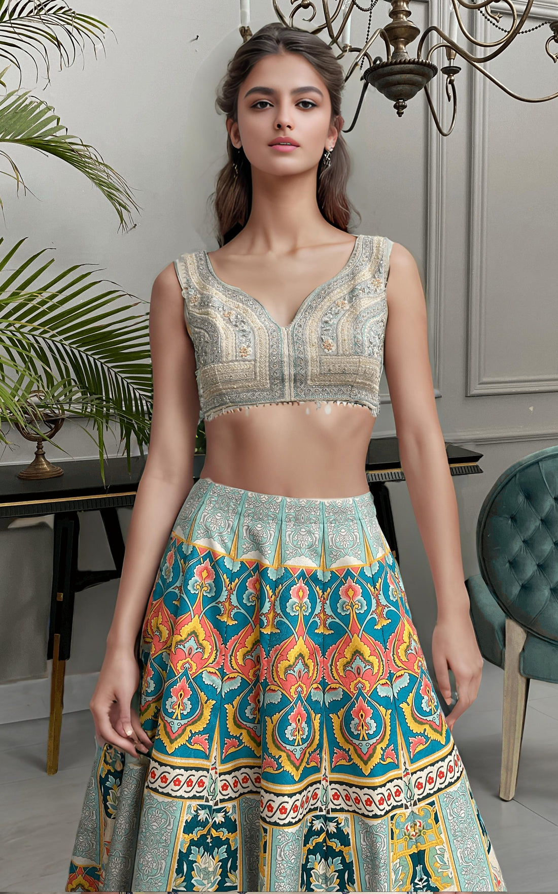 Threads and Motifs | Formal Dresses 25 | Embroidered Blouse With Printed Lehenga And Dupatta by Threads and Motifs - Designer Dress  - Type : Ladies Clothes - Available at Libayah - 100% Original 