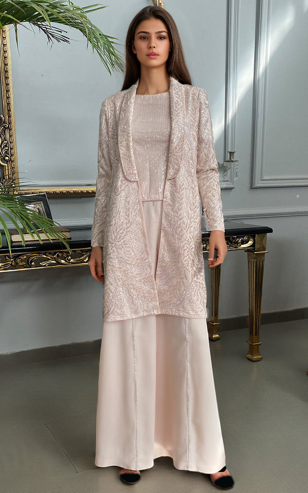 Threads and Motifs | Formal Dresses 25 | Net Embroidered jacket with trouser by Threads and Motifs - Designer Dress  - Type : Ladies Clothes - Available at Libayah - 100% Original 