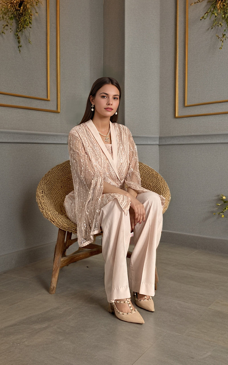 Threads and Motifs | Formal Dresses 25 | Net Embroidered Jacket With Trouser by Threads and Motifs - Designer Dress  - Type : Ladies Clothes - Available at Libayah - 100% Original 