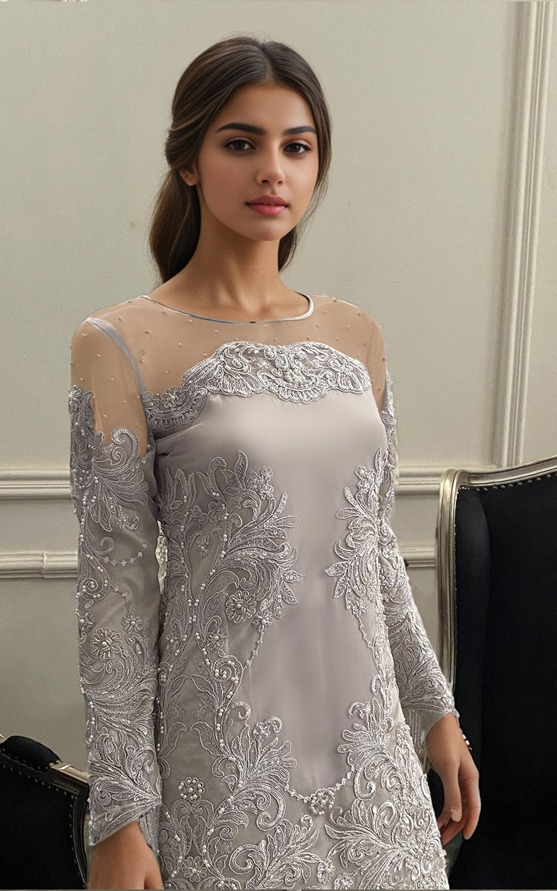 Threads and Motifs | Formal Dresses 25 | Net Embroidered Shirt With Lehenga by Threads and Motifs - Designer Dress  - Type : Ladies Clothes - Available at Libayah - 100% Original 